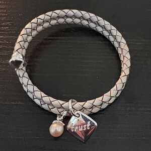 Braided Leather Trust Bracelet with Silver Charm